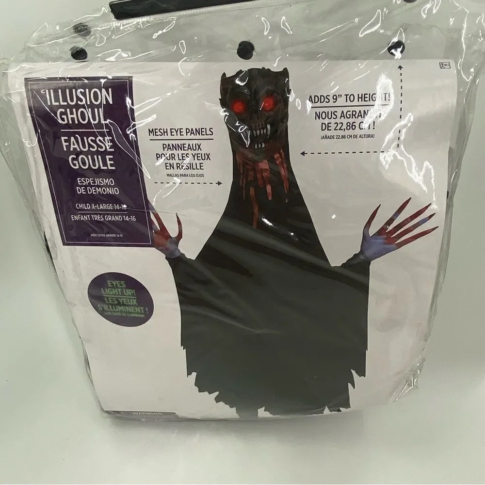 Kid’s Halloween Costume Illusion Ghoul Costume with Light-Up Eyes size XL